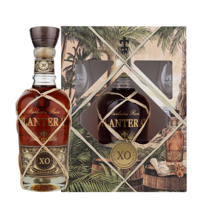 Barbados X.O. 20th Anniversary mit zwei Gläsern