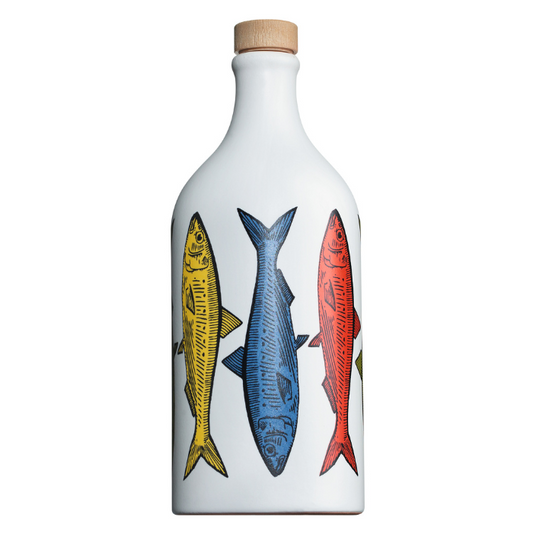 Natives Olivenöl extra in Tonkrug "Sardinen"