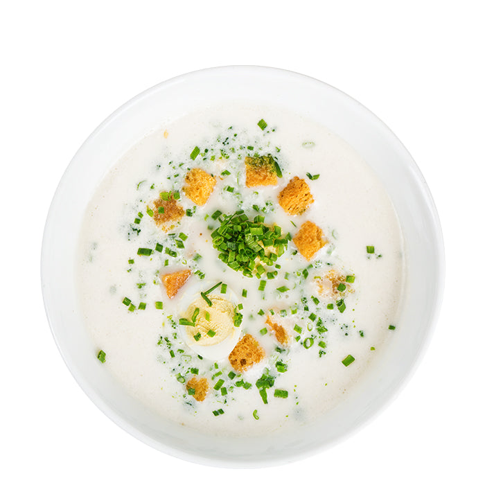 Spargelcrèmesuppe mit Wachtelei
